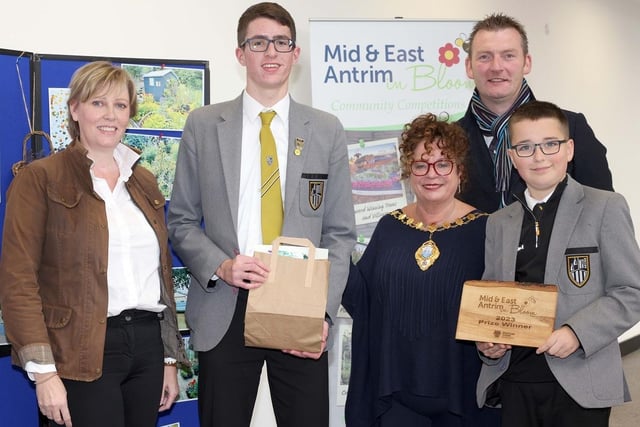 Runner Up Best School Gardening Project - Dunclug College: Claire Witherspoon, Andrew McNeilly and students Daniel Hannah and Freddie Glass.