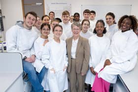 Professor Jocelyn Bell Burnell with second year DkIT science students. Picture Ciara Wilkinson