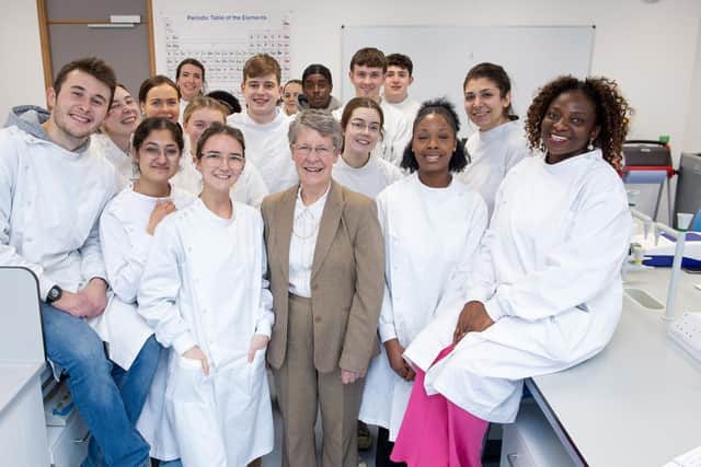 Professor Jocelyn Bell Burnell with second year DkIT science students. Picture Ciara Wilkinson