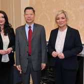 China's Consul General Li Nan met with First Minister Michelle O’Neill and deputy First Minister Emma Little-Pengelly in February. Pic: Chinese government.