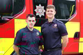 Hugo McKeegan, Cushendall; and Adam Cummings, Portstewart who have graduated as wholetime firefighters. CREDIT NIFRS