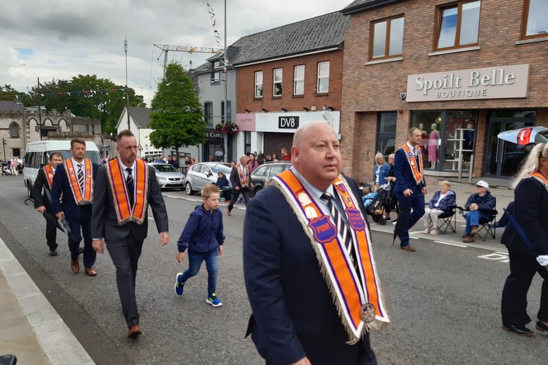 Stepping it out along Broad Street at the Twelfth demonstration in Magherafelt. Credit: National World