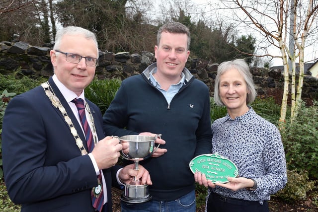 UGS Grassland Farmer of the Year was David Hunter from Newtownstewart who is pictured with UGS President John Egerton and Elaine Alderdice from Danske Bank.