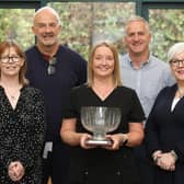 Dr Ursula Mason, Chair of RCGPNI, awarding Old School Surgery, Greenisland with Practice of the Year Award 2023. Picture: Phil Smyth Photo