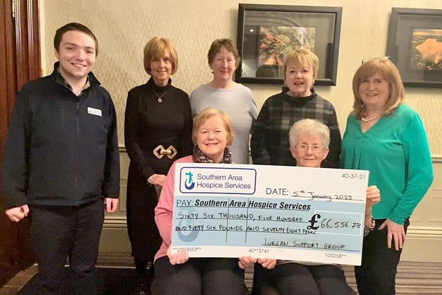 An incredible £66,556.78 was raised by Lurgan Support Group members for the Southern Area Hospice in 2022. Pictured are committee members of the group presenting a cheque to Daryll Galloghly, fundraising officer at Southern Area Hospice. A spokesperson for the hospice said the 'amazing' work of the Lurgan Support Group was 'really appreciated'.