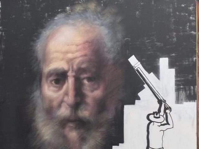 Situated right next to Conor’s piece (shown above), Whitewashing A Rembrandt is part of PANG’s ‘Miniature Assholes’ series, jostling the differences of contemporary and classical artwork.

Her mural shows a traditional image being taken over by what is now more commonly seen in the modern street art scene.