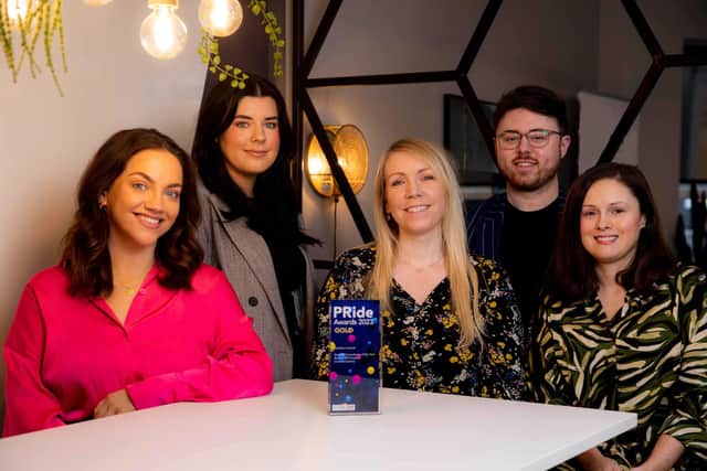 The Rumour Mill Creative Communications Team (from left) Amy Hamilton, Naomi Finnegan, Managing Director Samantha Livingstone, Ciaran Mullan and Michelle Flanagan. Pic credit: Rumour Mill