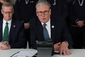 Prime Minister Sir Keir Starmer speaks on the phone to US President Donald Trump during a visit to the West Midlands. Photo: Alberto Pezzali/PA Wire
