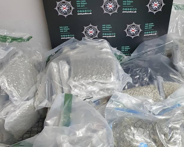 Some of the Class B controlled drugs with an estimated street value in excess of £500,000 seized following searches in south Belfast on Friday, March 1. Picture: PSNI
