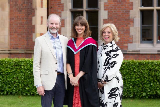 Former Miss Northern Ireland, Anna Leith, celebrations on graduation day with dad Christopher and mum Jane