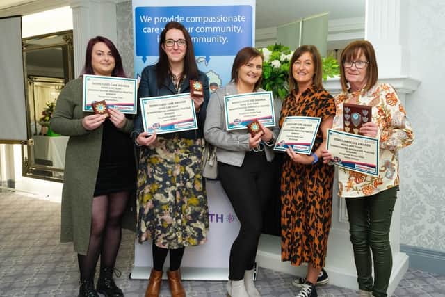 The Cloughmills team pictured when they attended the NHSCT Domiciliary Care Awards event in March this year when they were recognised for their contribution to the Service User and their innovative practice. Credit: NHSCT