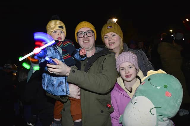 Ryan, Gemma, Rosie and Alfie Heaney get into the festive spirit at the Glengormley Christmas Switch On event.
