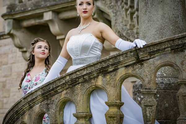 Getting ready for Evita at Grand Opera House Belfast, are, from left: Caroline McMichael as young Eva Duarte and Karen Hawthorne as Eva Peron.