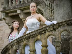 Getting ready for Evita at Grand Opera House Belfast, are, from left: Caroline McMichael as young Eva Duarte and Karen Hawthorne as Eva Peron.