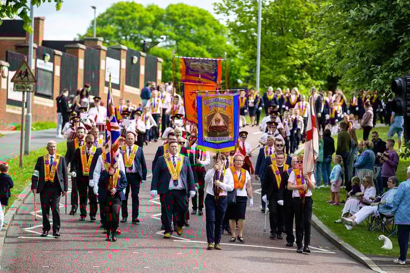 Brethren on parade in Bangor which hosted the annual Co Armagh Junior Orange Lodge