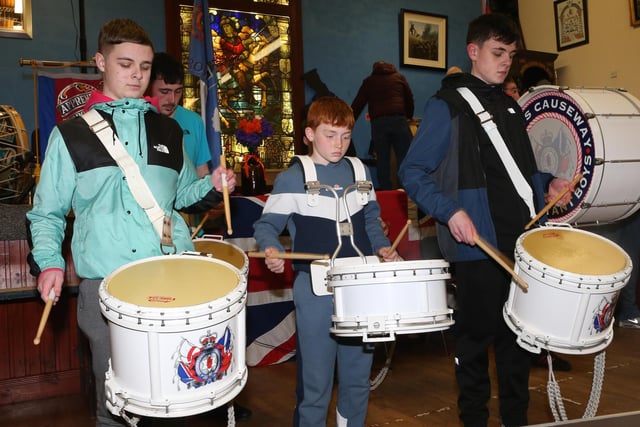 Members of Giant's Causeway Protestants Boys Flute Band pictured at the Welcome to Bushmills event