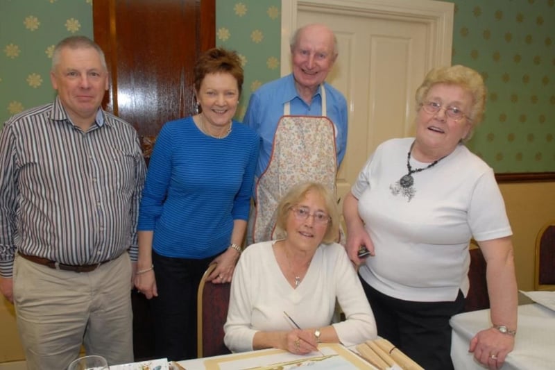 Des Mason, Pat Connolly, John Cooke, Joan Thompson and Pat Holland enjoying the watercolour painting workshop at the Londonderry Arms Hotel in 2010