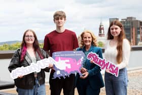 From left: Co Tyrone students Amy Duffy, Jason Booth, Mary Mallon, Head of Education, British Council Northern Ireland and Eve MacGinty.