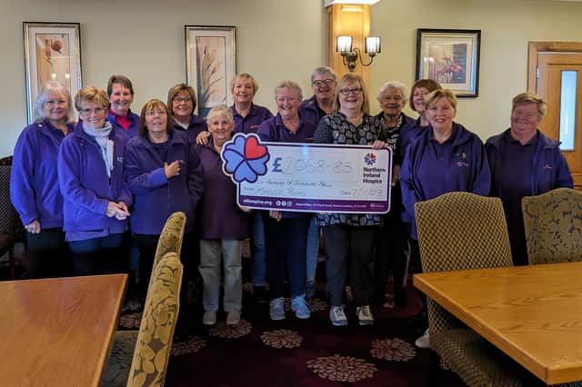 Mandy Ross, pictured with the Larne Hospice Support Group at their recent meeting in the Curran Court Hotel.   Photo: Larne Hospice Support Group