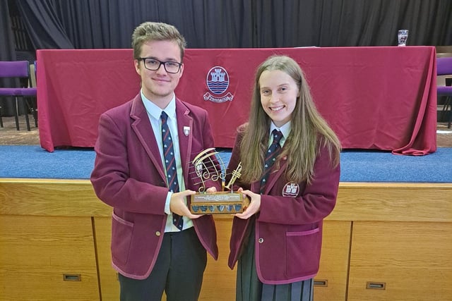 The Peter Arthurs Memorial Trophy, for pupils who demonstrate encouraging leadership to young instrumental players in the school, was presented jointly to two members of the Concert Band, brass player Alex Millar and woodwind player Emma Smyth.