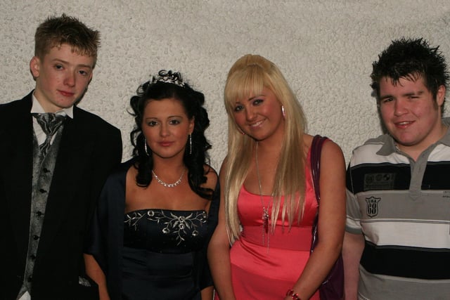 Shane Donnelly, Shannon Ayers, Naomi McCooke, and Lewis Horner pictured at Ballycastle High School formal held at the Royal Court Hotel in Portrush  in 2009