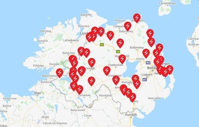 The NIE map shows power cuts.