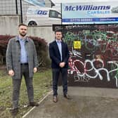 Cllr Kyle Moutray, Jonathan Buckley MLA and Cllr Lavelle McIlwrath at Meadow Lane Electric utility box in Portadown. Credit: Cllr Kyle Moutray