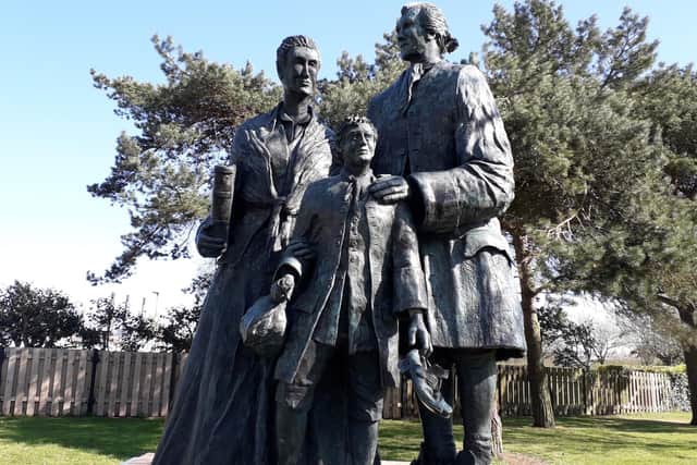 Emigrant statue in Curran Park, Larne.