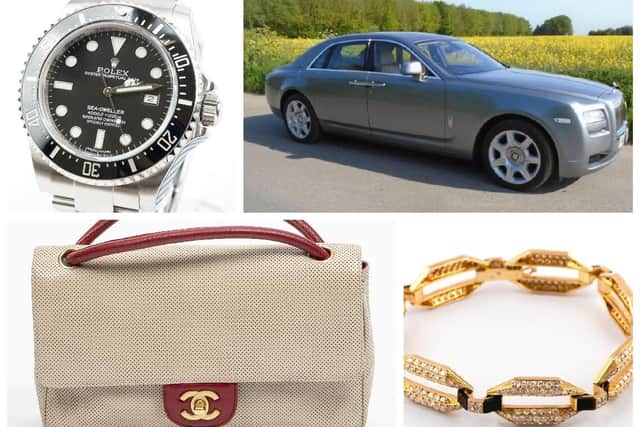 Included in the latest online luxury auction catalogue are Rolex watches, a Rolls Royce Ghost, bags from top designers like Chanel and luxury jewellery.