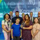 Kellie-Ann with college staff Gemma McGranaghan and Martin Hay, Kellie-Ann's son and daughter Kobi and Lola Burgess, Kellie’s partner James Spurle, Stephanie McMullan, Liam McMullan, Tom McMullan, Paul Stinson and Andrew MacAuley. Photo submitted.