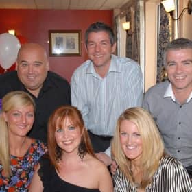 Karen and Don Croy, Kachela and Glen Murray and Joanne and Paul Hewitt at the 2010 Olderfleet Liverpool FC Supporters' Club dinner.