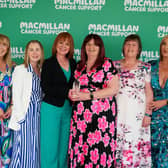 People living with cancer from Northern Ireland win ‘Outstanding Supporter Award’ at Macmillan’s Thanks to You Awards 2023.  Pictured left to right are: Michelle McCaughley from Lurgan/Craigavon Co Armagh, Donna Breslin from Derry/Londonderry, Maura McClean (Macmillan Cancer Support) from Omagh/Co Tyrone, Patricia Prosser from Dunmurry/Co Antrim, Bernie McNamee from Newtownstewart/Co Tyrone and Leanne McConnell from Belfast/Co Antrim.