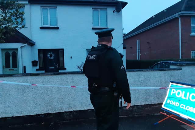 Police investigating the murder of Shane Whitla at one of the crime scenes in Lake Street, Lurgan on Friday evening following his murder.
