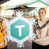 Deputy Mayor of Antrim and Newtownabbey, Cllr Leah Smyth with Translink’s Stuart Moore launching their Christmas travel offers.