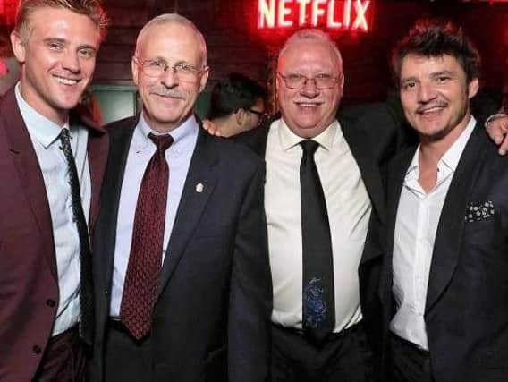 Pictured from left to right, Boyd Holbrook, Steve Murphy, Javier Pea and Pedro Pascal. (Photo: Netflix)