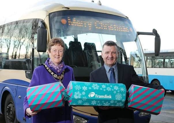 Mayor of Causeway Coast and Glens Councillor Joan Baird and Sam Todd from Translink
