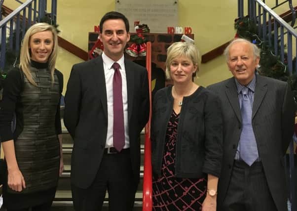 Carla Lockhart MLA, Mr Derek Baker, Mrs Salters (Principal), and Dr G Byrne (Chairperson of Board of Governors)