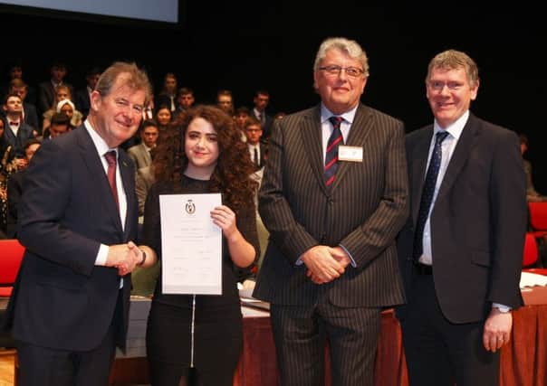 Sophie Calderwood receives her JP McManus All Ireland Scholarship.