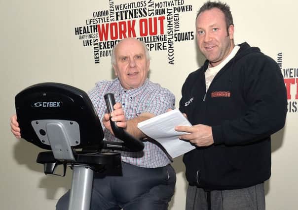 Harold Beck with Steven Black, the owner of Warehouse Gym, Meadow Lane. INPT50-200.