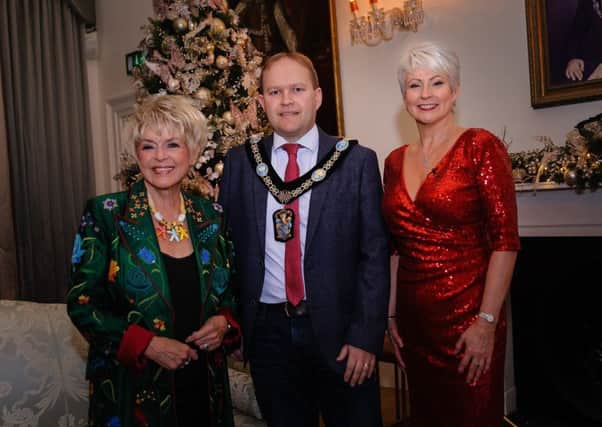 Lord Mayor of Armagh, Banbridge and Craigavon Gareth Wilson welcomes Gloria Hunniford and Pamela Ballentine to  The Palace Armagh Co.Armagh 
  
28 November 2017   
CREDIT: www.LiamMcArdle.com