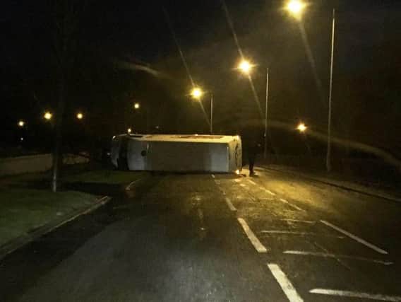 A van overturned on Ballyclare's Mill Road. Image: Love Ballyclare Facebook