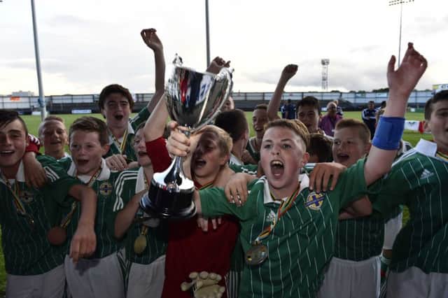 Northern Ireland celebrate their Under-13 win at the 2014 tournament. Â©Russell Pritchard