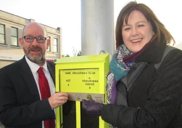 Barry Patience, Head of Department: Environmental Services, with Gillian
Topping, Head of Department: Environmental Health, pictured at one of the newly installed 'ballot bins'.