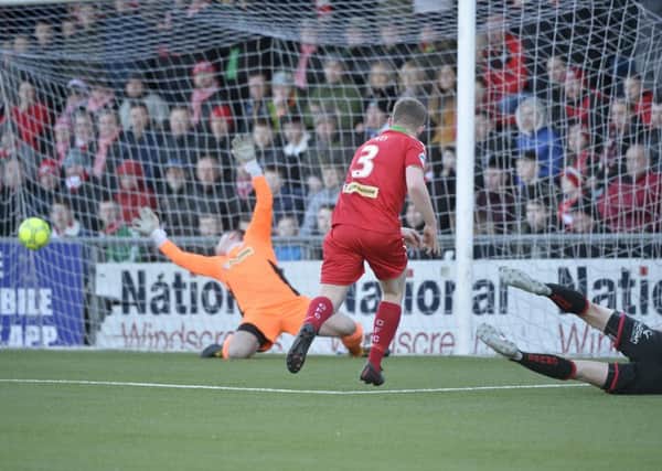 Crusaders Gavin Whyte fires his side into a 1-0 lead
 against Cliftonville