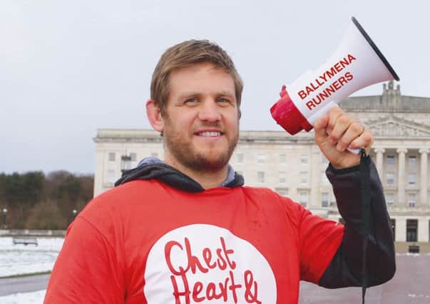 NICHS ambassador Chris Henry, local and international Rugby Player joined in on the launch alongside Northern Ireland Chest Heart and Stroke to encourage people from Ballymena to dress in red and take part in the Red Dress Run at Stormont Estate on February 10.