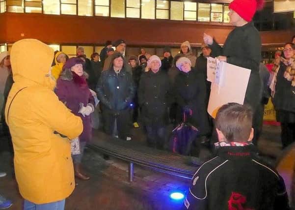 Hundreds gathered to protest at developments at Craigavon City Park outside Craigavon Civic Centre
