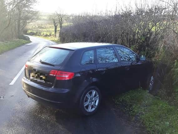 The car hit black ice on Hillhead  Road, Ballycarry.