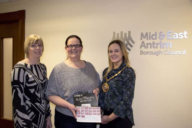Karen Bruce from Mid and East Antrim Borough Council, competition winner Lisa Doherty, and Deputy Mayor of Mid and East Antrim Councillor Cheryl Johnston.