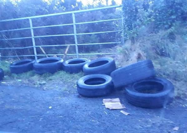 Tyres dumped at White Mountain Road, Stoneyford.