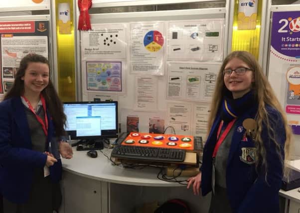 Rachel McAuley (14) and Ellen Martin (13) won 1st place in the Junior group with their Smart Desk project at the BT Young Scientist Exhibiton.